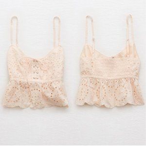 AE Aerie Eyelet Crop Tank in Nude Pink